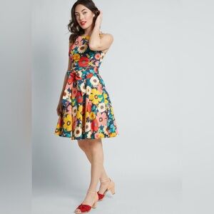 IXIA floral fit flare stretch cotton dress XL Gerbera Daisy Plus Size Colorful